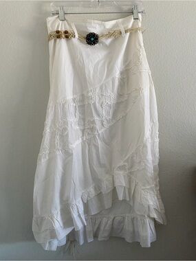 Fiondotinta Ivory Beige Maxi Skirt Ruffled Cotton Boho Western